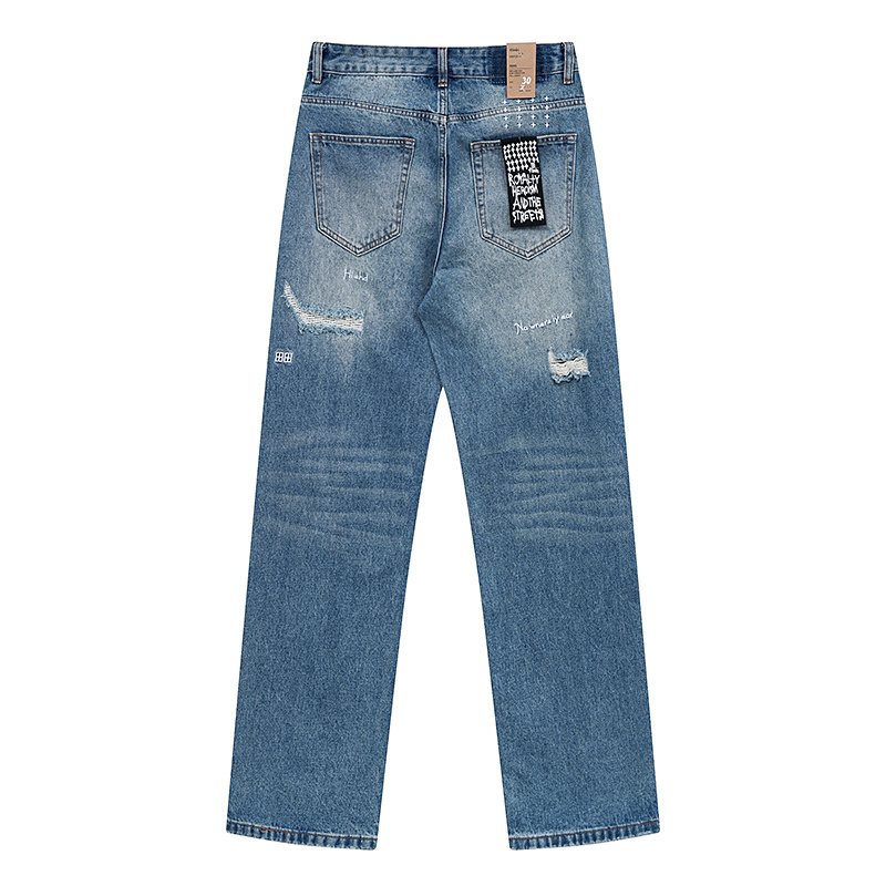 Ksubi Distressed Cross Embroidery Straight-Leg Jeans