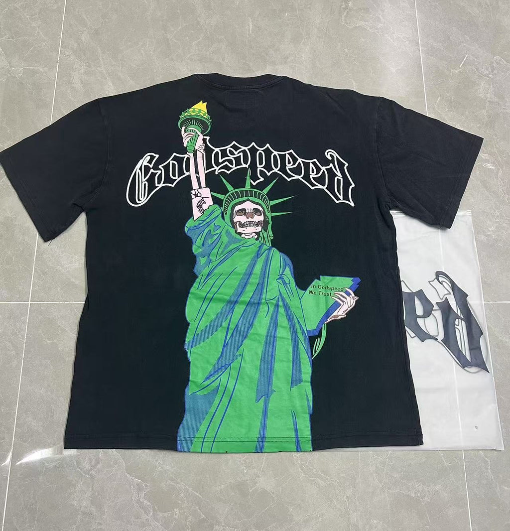 Godspeed Statue of Liberty Skull Graphic T-Shirt